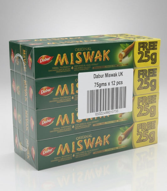 LOT de 12 Dentifrices Dabur Miswak Original (75g + 25g OFFERTS chacun)